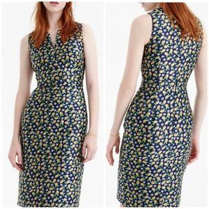 J. Crew Lemon Print Jacquard Sheath Dress in Blue Green Size 4 T